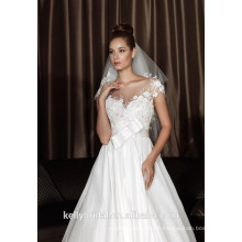 ZM16031Elegant Einfache kurze Hülse Brautkleider mit Spitze 2016 V-Ausschnitt Puffy Backless Brautkleider Vestido De Noiva Princesa